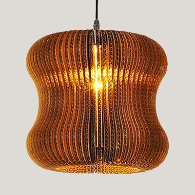 Woven Shade Hanging Lighting Asian Style Corrugated Paper 1 Bulb Restaurant Pendant Lamp in Beige/Brown Clearhalo 'Ceiling Lights' 'Pendant Lights' 'Pendants' Lighting' 120363