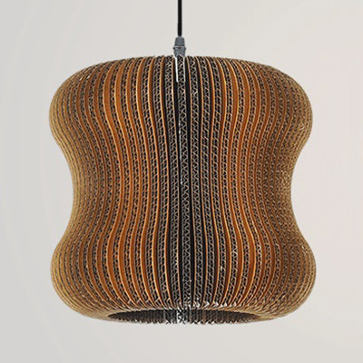 Woven Shade Hanging Lighting Asian Style Corrugated Paper 1 Bulb Restaurant Pendant Lamp in Beige/Brown Clearhalo 'Ceiling Lights' 'Pendant Lights' 'Pendants' Lighting' 120364