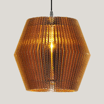 Woven Shade Hanging Lighting Asian Style Corrugated Paper 1 Bulb Restaurant Pendant Lamp in Beige/Brown Clearhalo 'Ceiling Lights' 'Pendant Lights' 'Pendants' Lighting' 120365