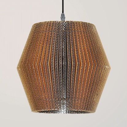 Woven Shade Hanging Lighting Asian Style Corrugated Paper 1 Bulb Restaurant Pendant Lamp in Beige/Brown Clearhalo 'Ceiling Lights' 'Pendant Lights' 'Pendants' Lighting' 120366