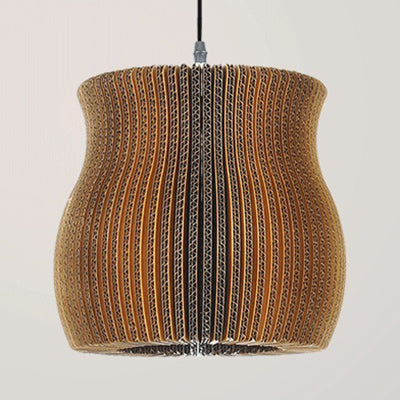 Woven Shade Hanging Lighting Asian Style Corrugated Paper 1 Bulb Restaurant Pendant Lamp in Beige/Brown Clearhalo 'Ceiling Lights' 'Pendant Lights' 'Pendants' Lighting' 120368