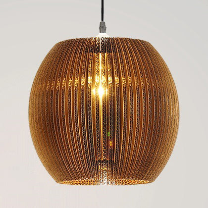 Woven Shade Hanging Lighting Asian Style Corrugated Paper 1 Bulb Restaurant Pendant Lamp in Beige/Brown Clearhalo 'Ceiling Lights' 'Pendant Lights' 'Pendants' Lighting' 120369