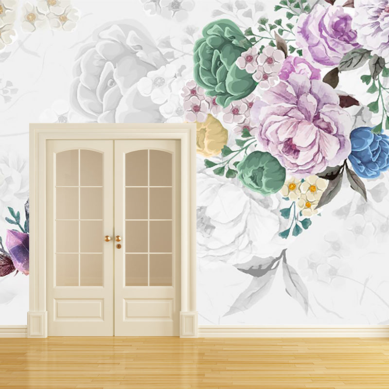 Beautiful Peonies Wall Covering Murals for Living Room, Pink and Green, Custom Printed Clearhalo 'Wall Decor' 'Wall Mural' 1203720