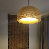 Hand Woven Hanging Light Countryside Rattan 7"/7.5" W 1 Bulb Beige Pendant Lamp with Dome Shade for Dining Room Clearhalo 'Ceiling Lights' 'Pendant Lights' 'Pendants' Lighting' 120372