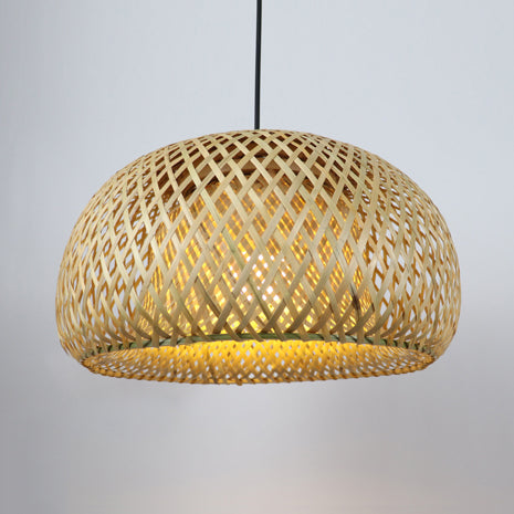 Hand Woven Hanging Light Countryside Rattan 7"/7.5" W 1 Bulb Beige Pendant Lamp with Dome Shade for Dining Room Clearhalo 'Ceiling Lights' 'Pendant Lights' 'Pendants' Lighting' 120374