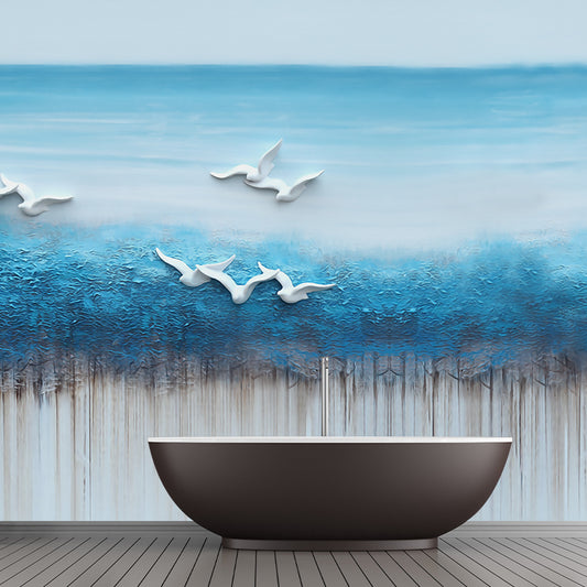 Tropix Sea Gulls Painting Murals Blue and White Water Resistant Wall Decor for Bedroom Clearhalo 'Wall Decor' 'Wall Mural' 1203742