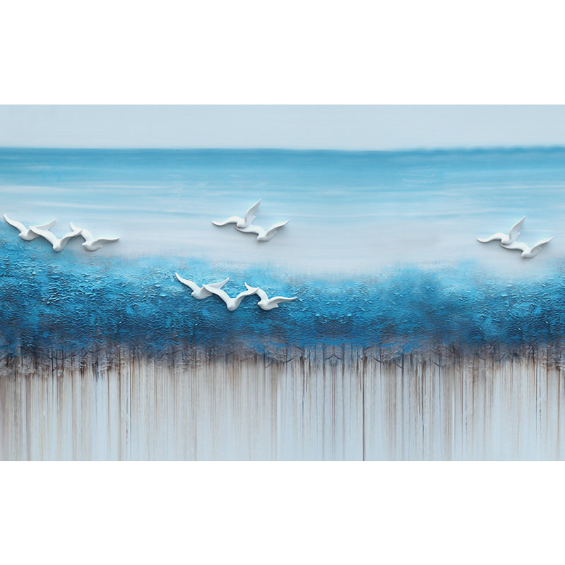 Tropix Sea Gulls Painting Murals Blue and White Water Resistant Wall Decor for Bedroom Clearhalo 'Wall Decor' 'Wall Mural' 1203743