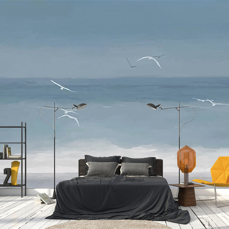 Tropical Gull Printed Mural Wallpaper Grey and Blue Sea Wall Covering for Accent Wall Clearhalo 'Wall Decor' 'Wall Mural' 1203748