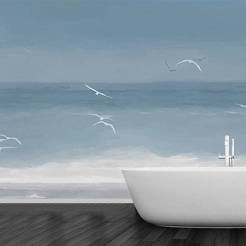 Tropical Gull Printed Mural Wallpaper Grey and Blue Sea Wall Covering for Accent Wall Clearhalo 'Wall Decor' 'Wall Mural' 1203749