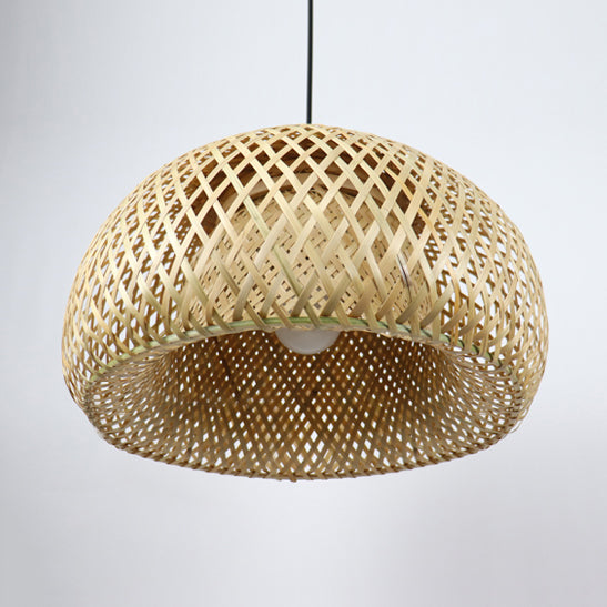 Hand Woven Hanging Light Countryside Rattan 7"/7.5" W 1 Bulb Beige Pendant Lamp with Dome Shade for Dining Room Clearhalo 'Ceiling Lights' 'Pendant Lights' 'Pendants' Lighting' 120375