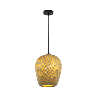 Hand Woven Hanging Light Countryside Rattan 7"/7.5" W 1 Bulb Beige Pendant Lamp with Dome Shade for Dining Room Clearhalo 'Ceiling Lights' 'Pendant Lights' 'Pendants' Lighting' 120376