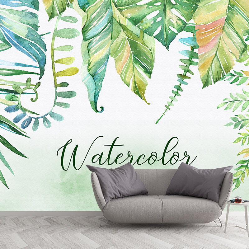 Whole Plants Wall Mural Decal Tropical Relaxing Watercolor Leaf Wall Art in Yellow-Green Clearhalo 'Wall Decor' 'Wall Mural' 1203760