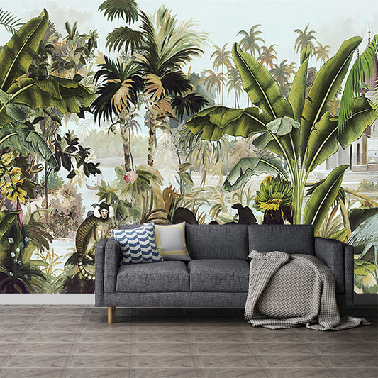 Tropical Plant Manor Wall Mural Green Stain Resistant Wall Covering for Living Room Clearhalo 'Wall Decor' 'Wall Mural' 1203767