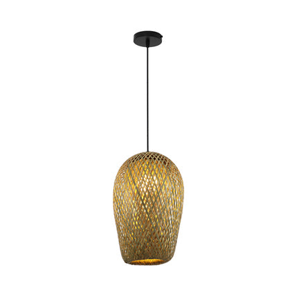 Hand Woven Hanging Light Countryside Rattan 7"/7.5" W 1 Bulb Beige Pendant Lamp with Dome Shade for Dining Room Clearhalo 'Ceiling Lights' 'Pendant Lights' 'Pendants' Lighting' 120377