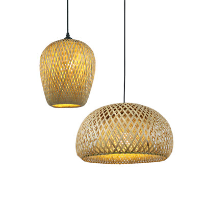 Hand Woven Hanging Light Countryside Rattan 7"/7.5" W 1 Bulb Beige Pendant Lamp with Dome Shade for Dining Room Clearhalo 'Ceiling Lights' 'Pendant Lights' 'Pendants' Lighting' 120378