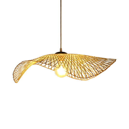 Asian Style Swirl Pendant Light Rattan 14"/18" Wide 1 Bulb Restaurant Hanging Light Fixture in Beige Clearhalo 'Ceiling Lights' 'Pendant Lights' 'Pendants' Lighting' 120430