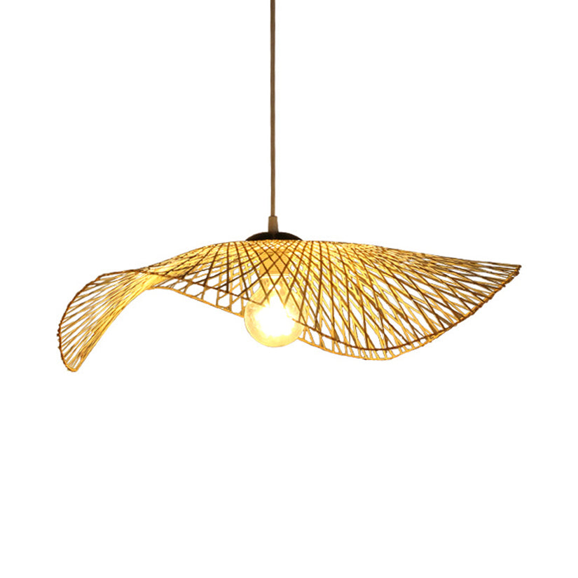 Asian Style Swirl Pendant Light Rattan 14"/18" Wide 1 Bulb Restaurant Hanging Light Fixture in Beige Beige Clearhalo 'Ceiling Lights' 'Pendant Lights' 'Pendants' Lighting' 120430_5d6fe876-04f5-4795-afbf-ef75de5d44fa