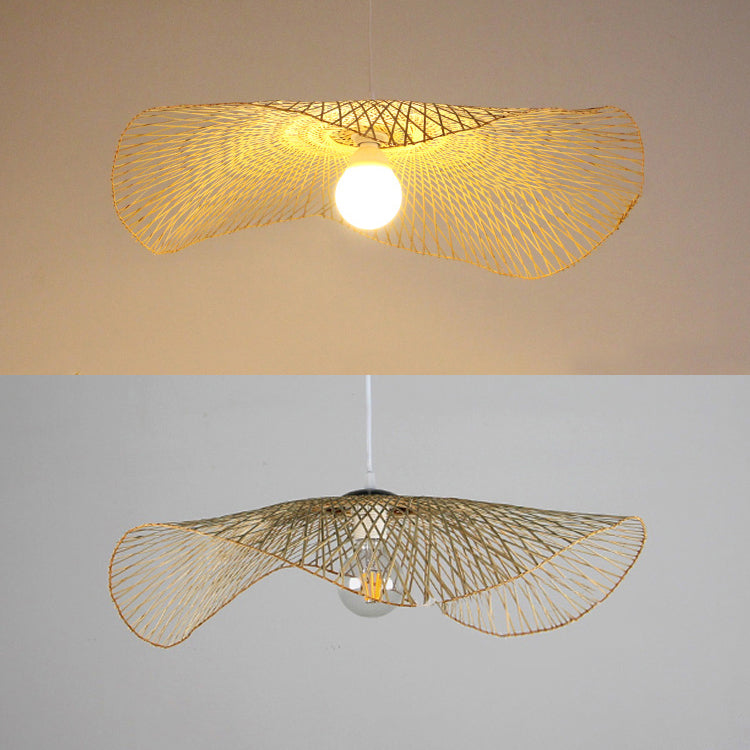 Asian Style Swirl Pendant Light Rattan 14"/18" Wide 1 Bulb Restaurant Hanging Light Fixture in Beige Clearhalo 'Ceiling Lights' 'Pendant Lights' 'Pendants' Lighting' 120431