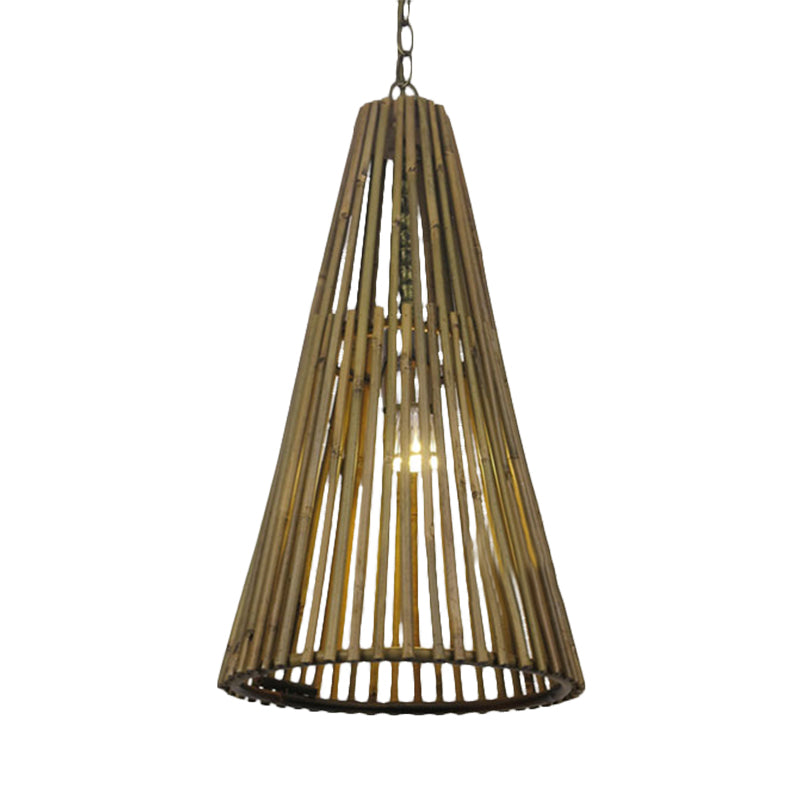 Bamboo Stick Cone Shade Pendant Light Vintage One Bulb Natural Wood Suspension Lamp with Adjustable Chain Clearhalo 'Ceiling Lights' 'Modern Pendants' 'Modern' 'Pendant Lights' 'Pendants' Lighting' 120515