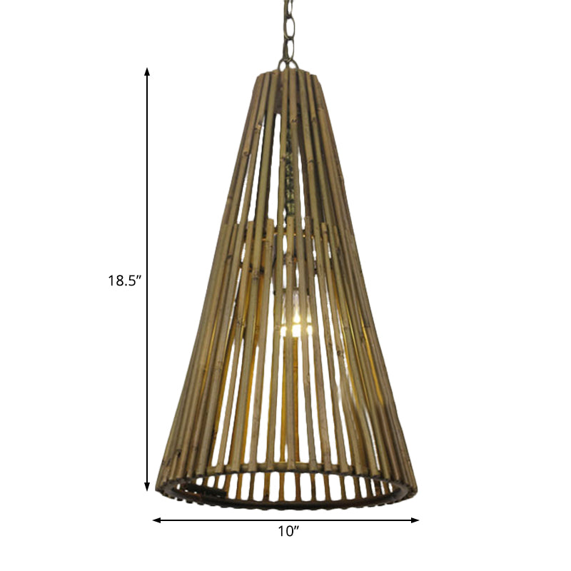 Bamboo Stick Cone Shade Pendant Light Vintage One Bulb Natural Wood Suspension Lamp with Adjustable Chain Clearhalo 'Ceiling Lights' 'Modern Pendants' 'Modern' 'Pendant Lights' 'Pendants' Lighting' 120516