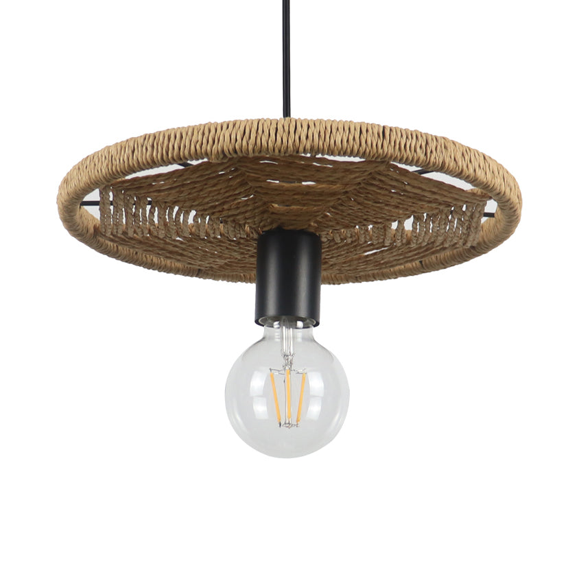 Rattan Round Shaped Pendant Lamp Modernism Style 1 Head Beige Hanging Lighting with Open Bulb Clearhalo 'Ceiling Lights' 'Pendant Lights' 'Pendants' Lighting' 120564