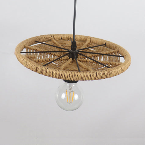 Rattan Round Shaped Pendant Lamp Modernism Style 1 Head Beige Hanging Lighting with Open Bulb Clearhalo 'Ceiling Lights' 'Pendant Lights' 'Pendants' Lighting' 120565