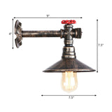 Metallic Antique Bronze Wall Mount Light Water Pipe 1 Bulb Industrial Loft Wall Lighting with Cone Shade Clearhalo 'Art deco wall lights' 'Cast Iron' 'Glass' 'Industrial wall lights' 'Industrial' 'Middle century wall lights' 'Modern' 'Rustic wall lights' 'Tiffany' 'Traditional wall lights' 'Wall Lamps & Sconces' 'Wall Lights' Lighting' 1206145