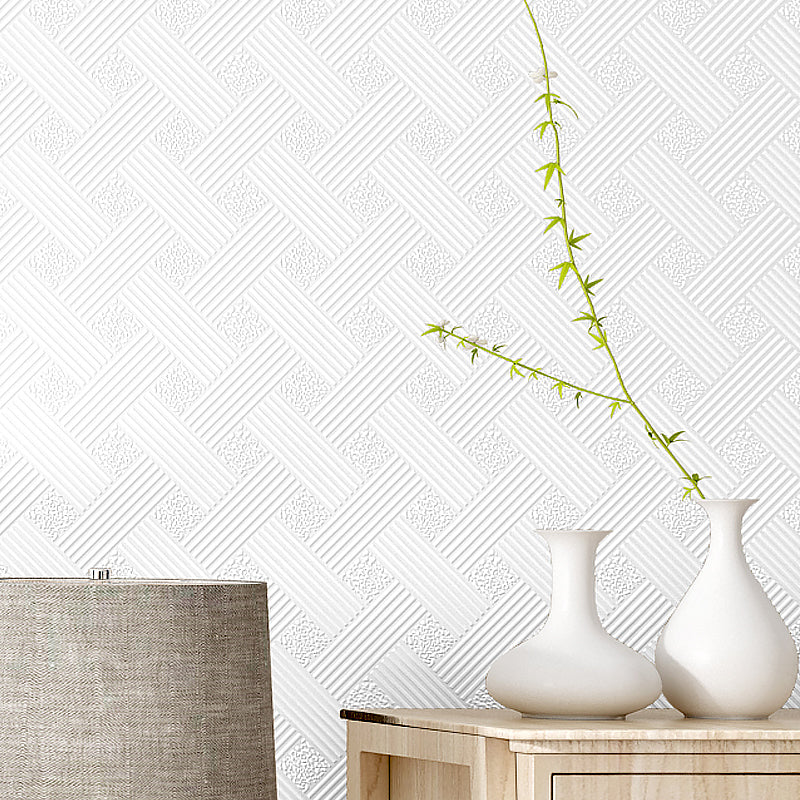 White Criss-Cross Patterned Wallpaper Waterproof Minimalist Dining Room Wall Decor White Clearhalo 'Modern wall decor' 'Modern' 'Wallpaper' Wall Decor' 1206556