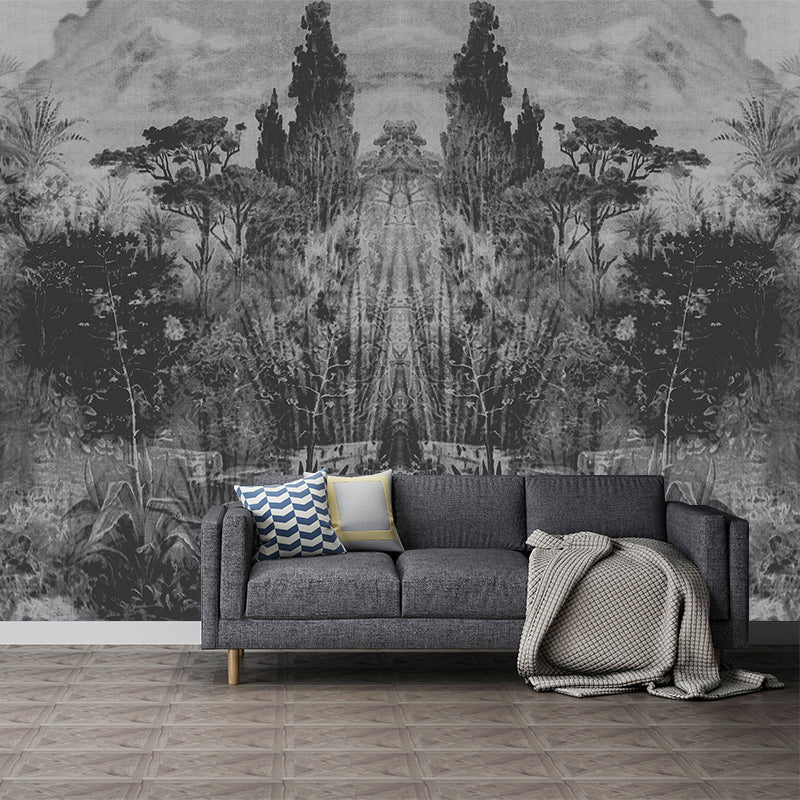 Tropical Plant Park Wallpaper Murals Grey-Black Living Room Wall Decor, Personalised Size Clearhalo 'Wall Decor' 'Wall Mural' 1206933