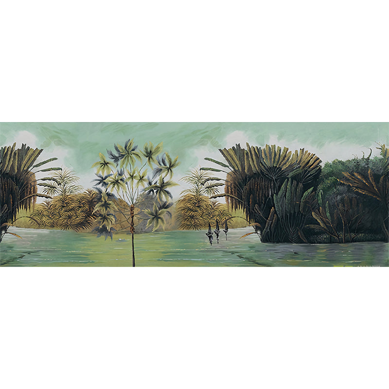 Tropix Plant Lake Park Murals Green and Yellow Washable Wall Covering for Living Room Clearhalo 'Wall Decor' 'Wall Mural' 1206940