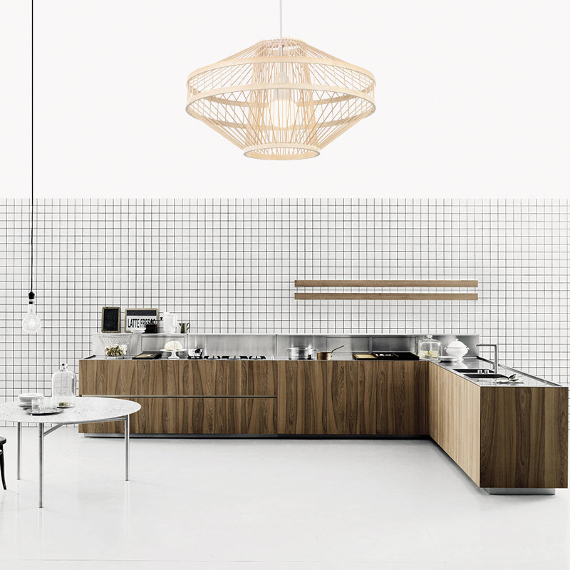 Flying Saucer Bamboo Ceiling Fixture Modernist Style 16"/19.5" Width 1 Bulb Wood Pendant Lamp for Restaurant Clearhalo 'Ceiling Lights' 'Pendant Lights' 'Pendants' Lighting' 120705