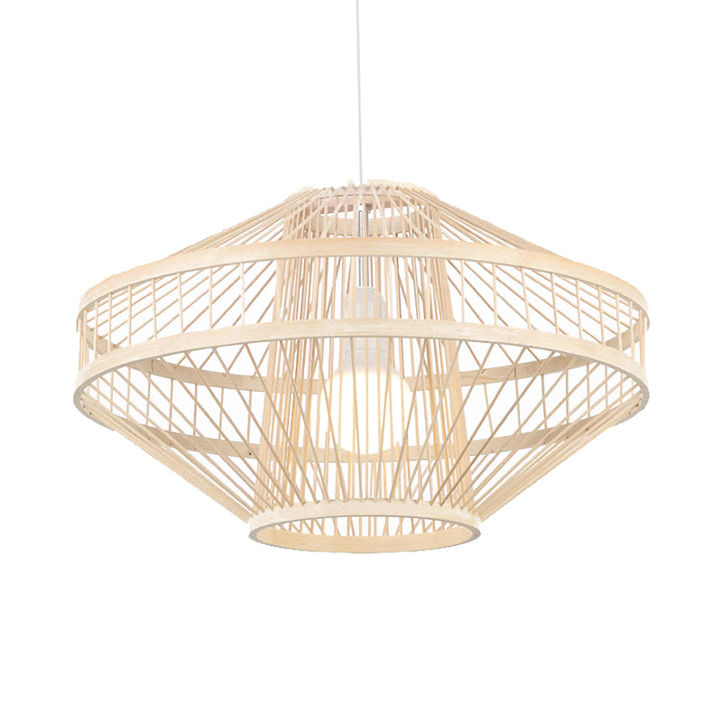 Flying Saucer Bamboo Ceiling Fixture Modernist Style 16"/19.5" Width 1 Bulb Wood Pendant Lamp for Restaurant Clearhalo 'Ceiling Lights' 'Pendant Lights' 'Pendants' Lighting' 120708