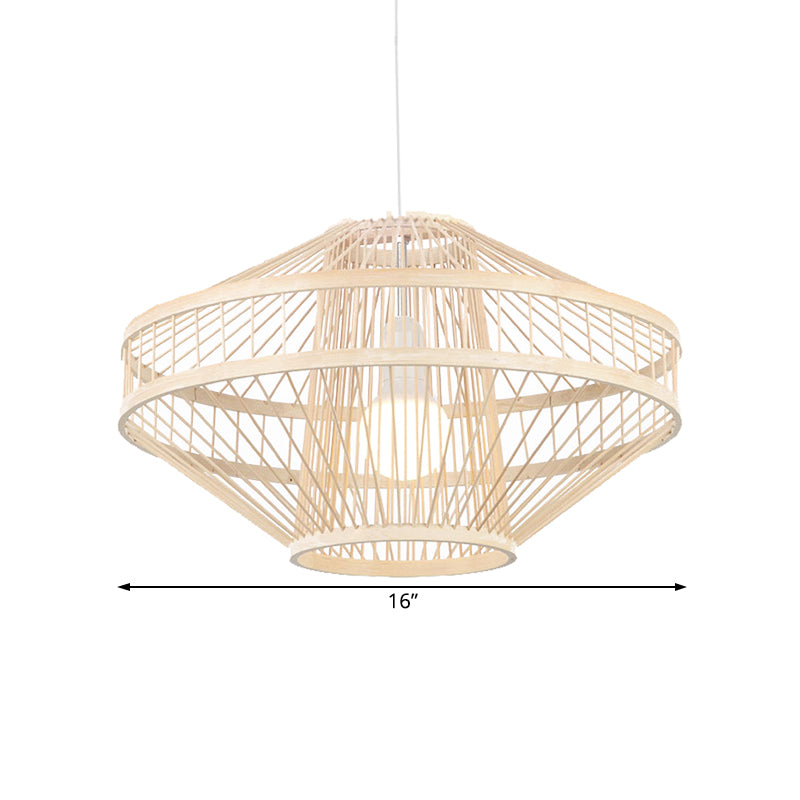 Flying Saucer Bamboo Ceiling Fixture Modernist Style 16"/19.5" Width 1 Bulb Wood Pendant Lamp for Restaurant Clearhalo 'Ceiling Lights' 'Pendant Lights' 'Pendants' Lighting' 120709