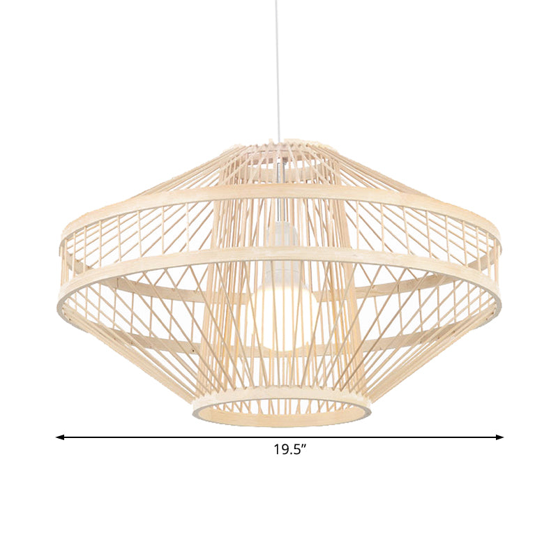 Flying Saucer Bamboo Ceiling Fixture Modernist Style 16"/19.5" Width 1 Bulb Wood Pendant Lamp for Restaurant Clearhalo 'Ceiling Lights' 'Pendant Lights' 'Pendants' Lighting' 120710