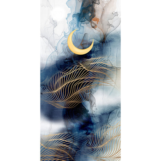 Abstract Moon-Mountain Painting Murals Contemporary Non-Woven Cloth Wall Art in Blue-Yellow Clearhalo 'Wall Decor' 'Wall Mural' 1207331