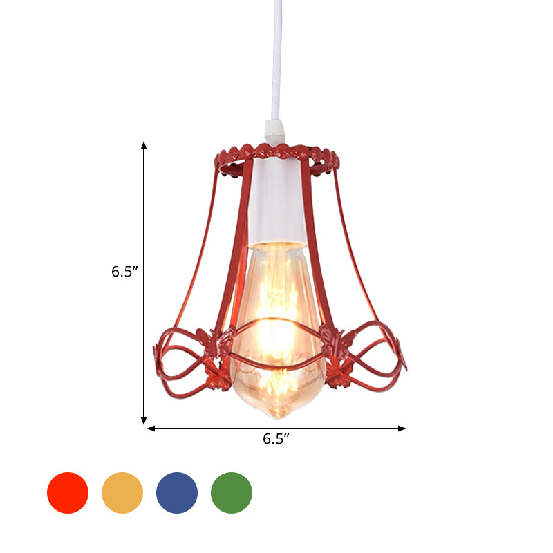 Modern Wire Cage Mini Pendant Lamp 1 Light Metal Hanging Ceiling Light in Blue/Green/Yellow Clearhalo 'Ceiling Lights' 'Modern Pendants' 'Modern' 'Pendant Lights' 'Pendants' Lighting' 1207347