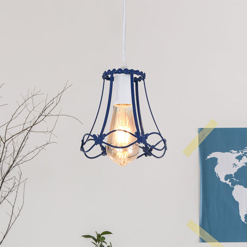 Modern Wire Cage Mini Pendant Lamp 1 Light Metal Hanging Ceiling Light in Blue/Green/Yellow Clearhalo 'Ceiling Lights' 'Modern Pendants' 'Modern' 'Pendant Lights' 'Pendants' Lighting' 1207353