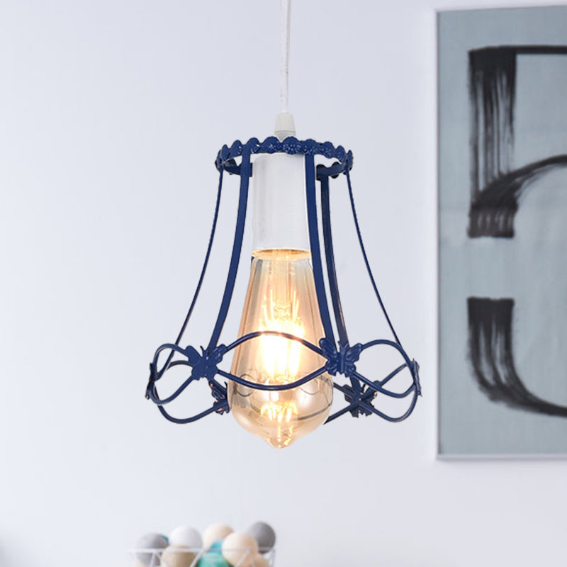 Modern Wire Cage Mini Pendant Lamp 1 Light Metal Hanging Ceiling Light in Blue/Green/Yellow Clearhalo 'Ceiling Lights' 'Modern Pendants' 'Modern' 'Pendant Lights' 'Pendants' Lighting' 1207354