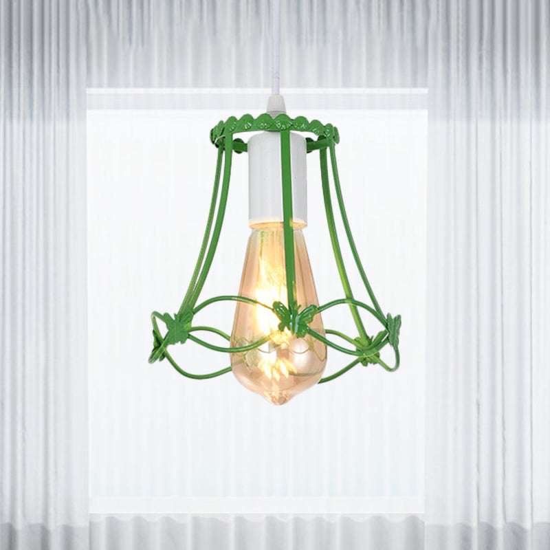 Modern Wire Cage Mini Pendant Lamp 1 Light Metal Hanging Ceiling Light in Blue/Green/Yellow Green Clearhalo 'Ceiling Lights' 'Modern Pendants' 'Modern' 'Pendant Lights' 'Pendants' Lighting' 1207356