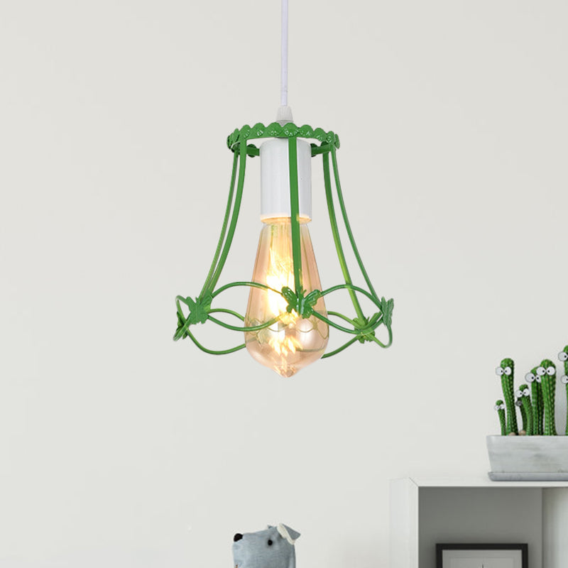 Modern Wire Cage Mini Pendant Lamp 1 Light Metal Hanging Ceiling Light in Blue/Green/Yellow Clearhalo 'Ceiling Lights' 'Modern Pendants' 'Modern' 'Pendant Lights' 'Pendants' Lighting' 1207357