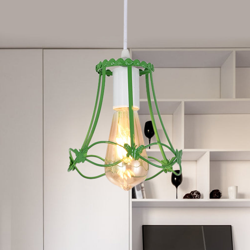 Modern Wire Cage Mini Pendant Lamp 1 Light Metal Hanging Ceiling Light in Blue/Green/Yellow Clearhalo 'Ceiling Lights' 'Modern Pendants' 'Modern' 'Pendant Lights' 'Pendants' Lighting' 1207358