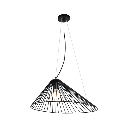 Black 1 Light Ceiling Pendant Light Modern Metallic Tapered Wire Frame Hanging Lamp for Dining Table Clearhalo 'Ceiling Lights' 'Pendant Lights' 'Pendants' Lighting' 1207372