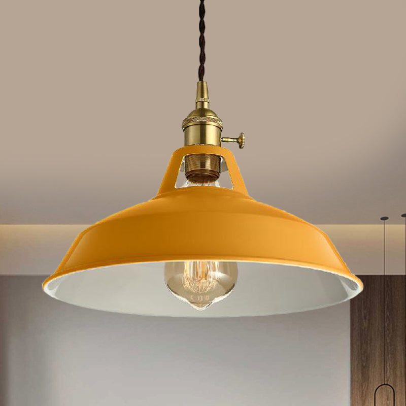 Loft Style Barn Shade Hanging Light 1 Light Metal Pendant Lighting in Blue/Green for Dining Room Yellow Clearhalo 'Ceiling Lights' 'Modern Pendants' 'Modern' 'Pendant Lights' 'Pendants' Lighting' 1207528