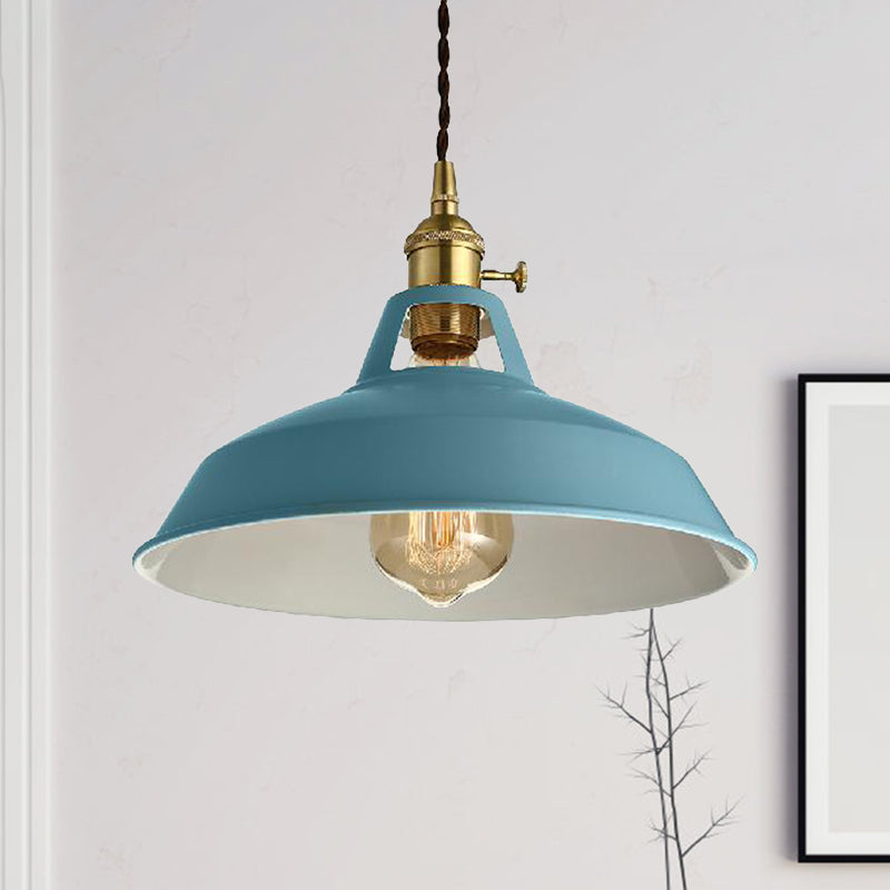 Loft Style Barn Shade Hanging Light 1 Light Metal Pendant Lighting in Blue/Green for Dining Room Blue Clearhalo 'Ceiling Lights' 'Modern Pendants' 'Modern' 'Pendant Lights' 'Pendants' Lighting' 1207541