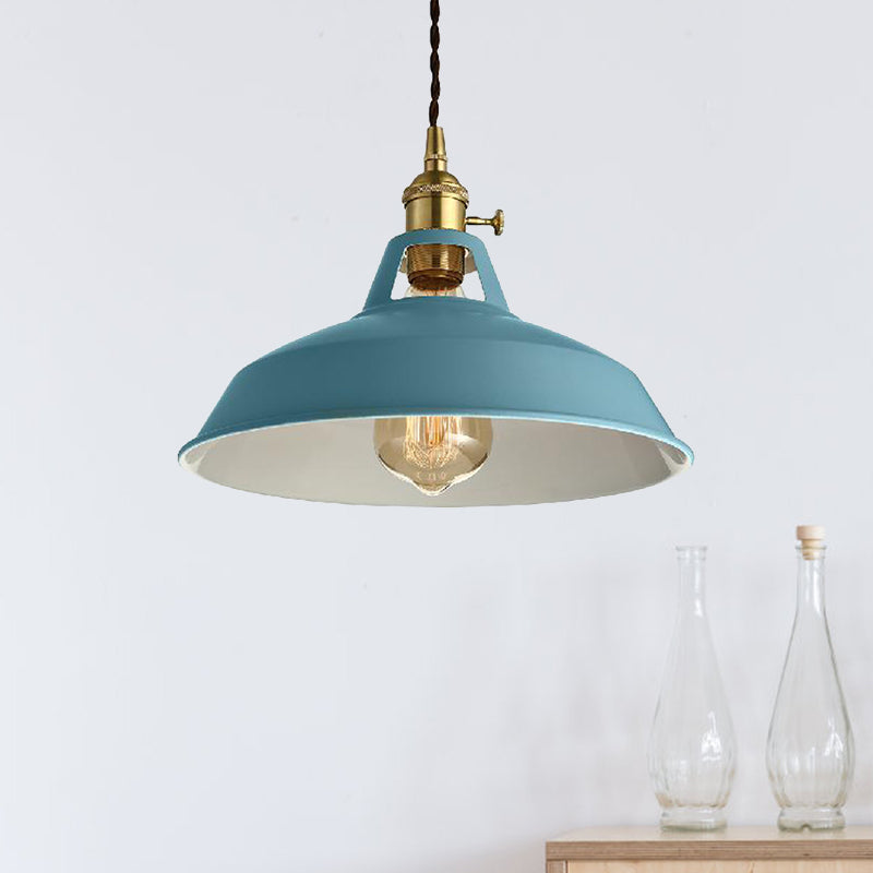 Loft Style Barn Shade Hanging Light 1 Light Metal Pendant Lighting in Blue/Green for Dining Room Clearhalo 'Ceiling Lights' 'Modern Pendants' 'Modern' 'Pendant Lights' 'Pendants' Lighting' 1207542