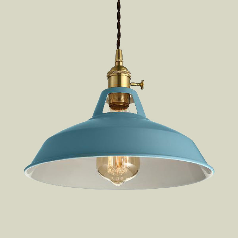 Loft Style Barn Shade Hanging Light 1 Light Metal Pendant Lighting in Blue/Green for Dining Room Clearhalo 'Ceiling Lights' 'Modern Pendants' 'Modern' 'Pendant Lights' 'Pendants' Lighting' 1207544