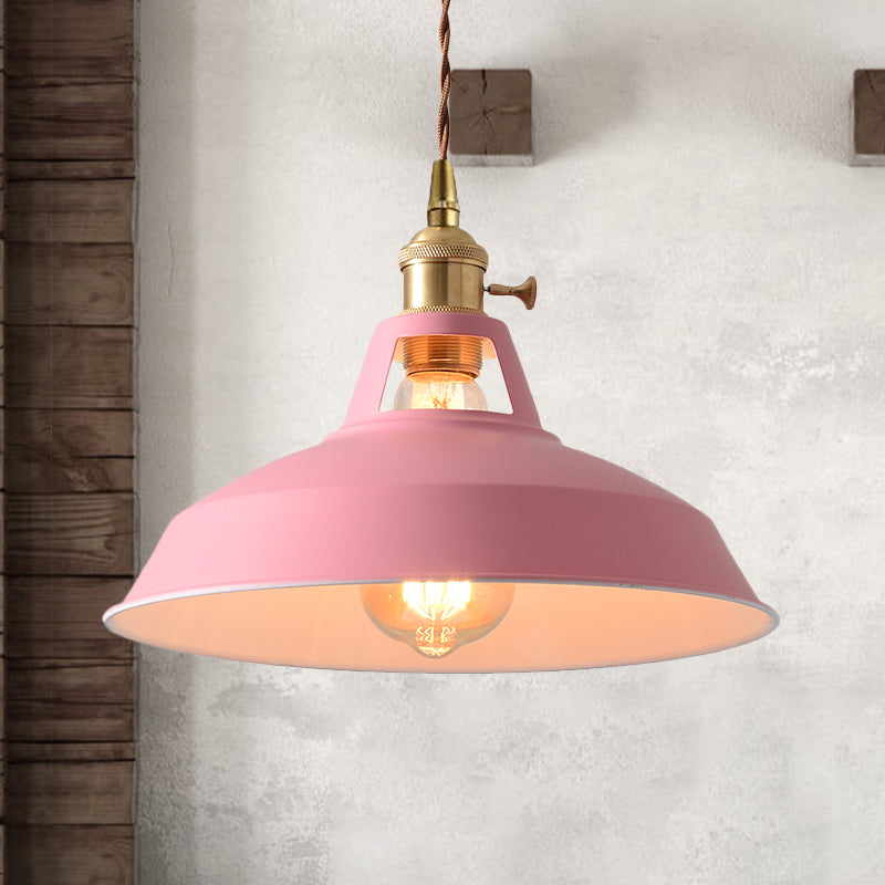 Loft Style Barn Shade Hanging Light 1 Light Metal Pendant Lighting in Blue/Green for Dining Room Pink Clearhalo 'Ceiling Lights' 'Modern Pendants' 'Modern' 'Pendant Lights' 'Pendants' Lighting' 1207545