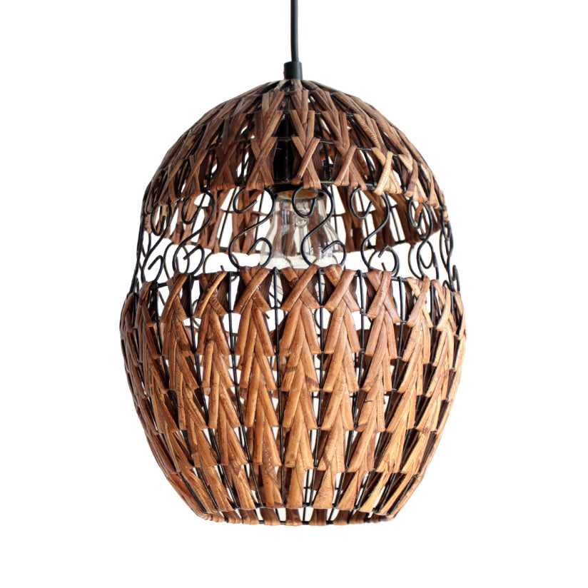 Country Elliptical Rattan Hanging Ceiling Light Single Bulb Pendant Lamp in Brown for Living Room Clearhalo 'Ceiling Lights' 'Modern Pendants' 'Modern' 'Pendant Lights' 'Pendants' Lighting' 120759