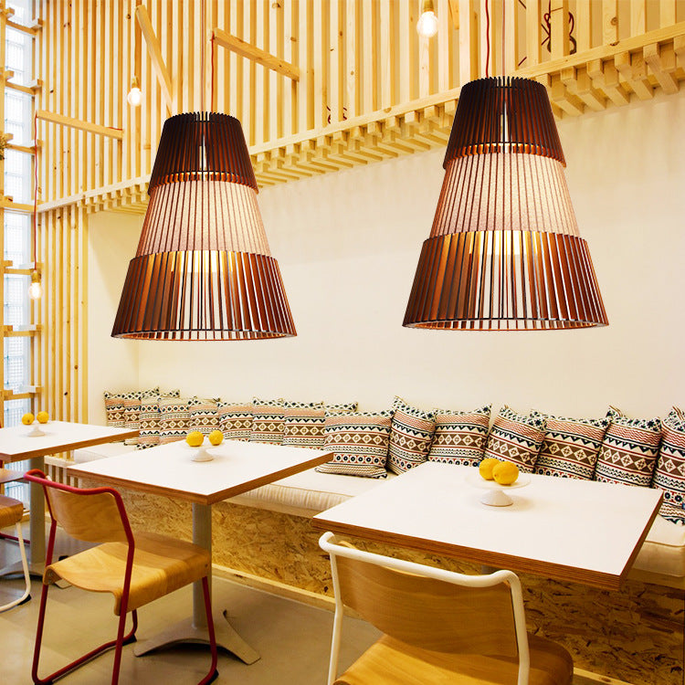 1 Light Restaurant Pendant Lighting with Conical Bamboo Shade Modernist Brown Hanging Ceiling Light Clearhalo 'Ceiling Lights' 'Pendant Lights' 'Pendants' Lighting' 120761