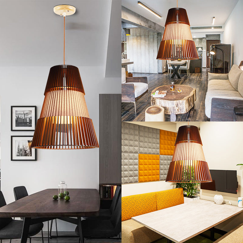 1 Light Restaurant Pendant Lighting with Conical Bamboo Shade Modernist Brown Hanging Ceiling Light Clearhalo 'Ceiling Lights' 'Pendant Lights' 'Pendants' Lighting' 120762